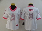 Women Nike Saints 9 Drew Brees White Pink Fashion Rush Limited Jersey,baseball caps,new era cap wholesale,wholesale hats